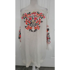 Women's Poof Off The Shoulder Blouse White Orange S
